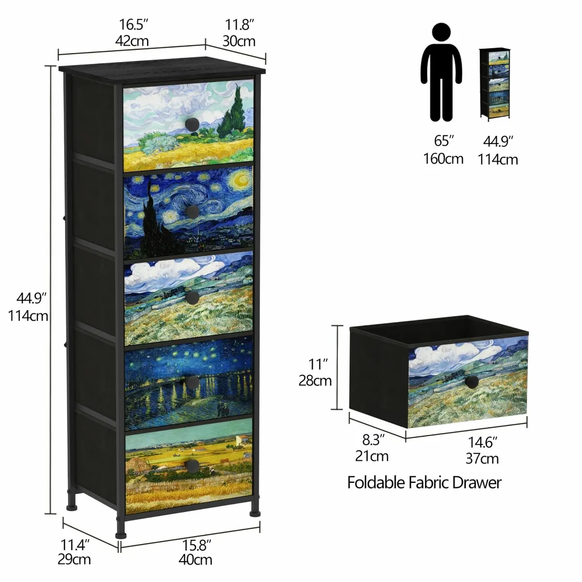 Bedroom Chest of Drawers with 5 Fabric Van Gogh - Image 2