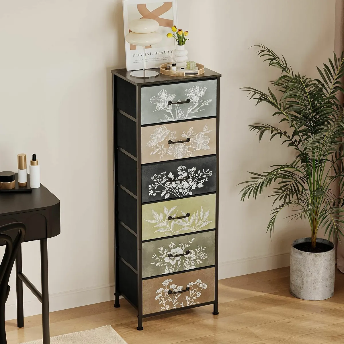 Narrow Tall Chest of Drawers with 6 Fabric Drawer - Image 4