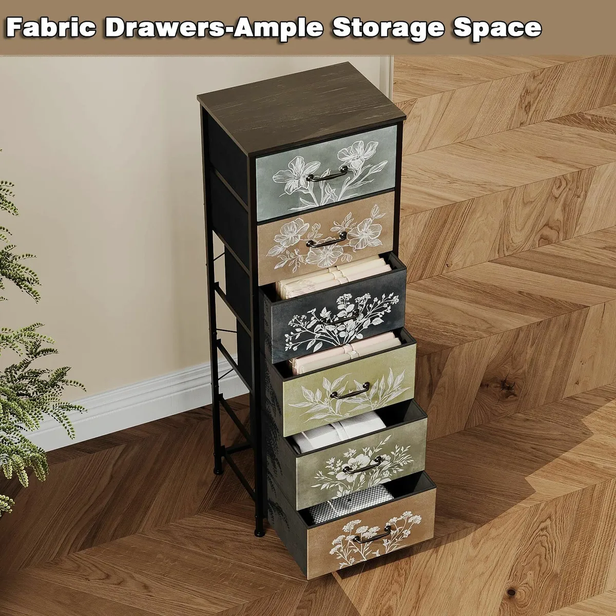 Narrow Tall Chest of Drawers with 6 Fabric Drawer - Image 3