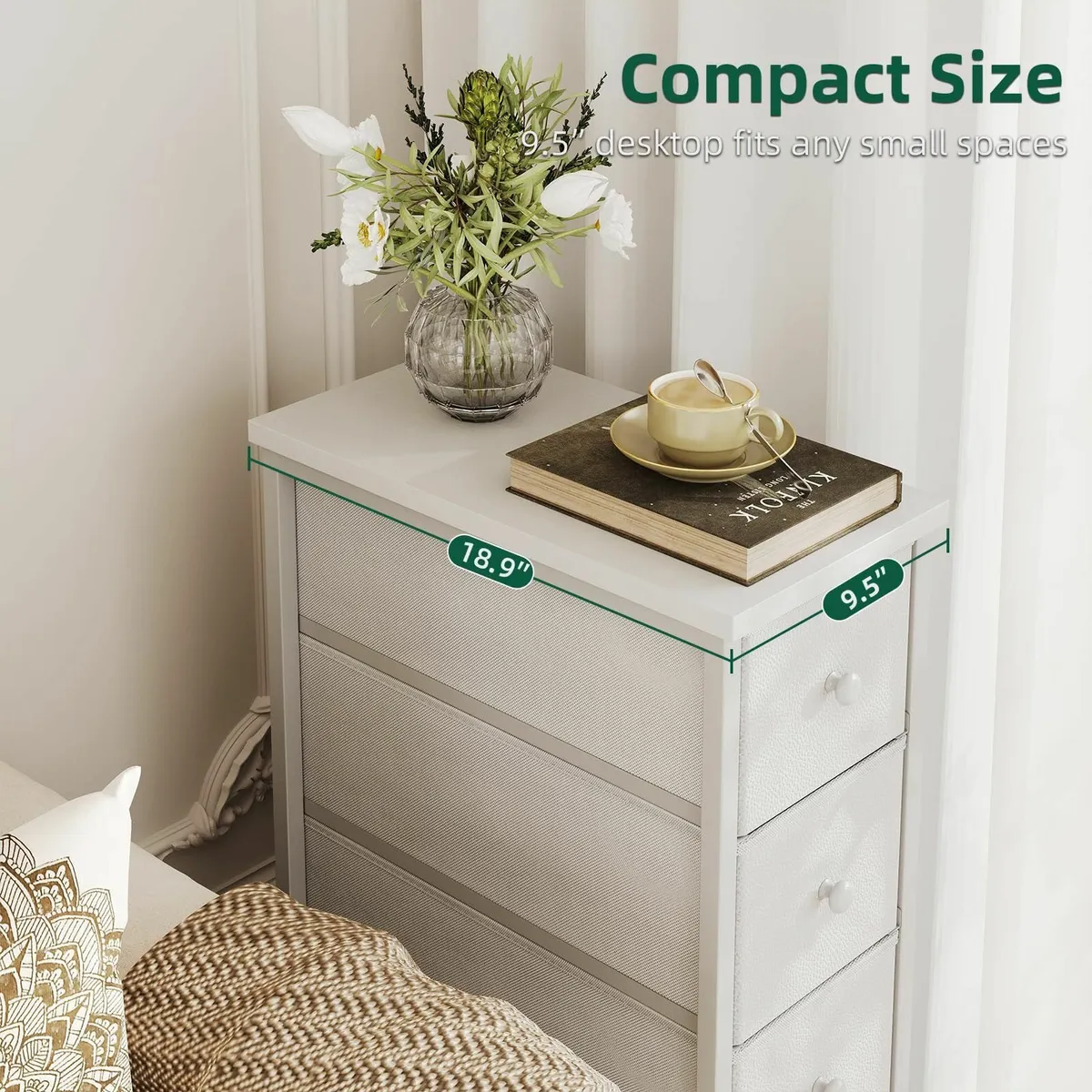 Narrow Chest of Drawers 5 Drawer Dresser Fabric - Image 4