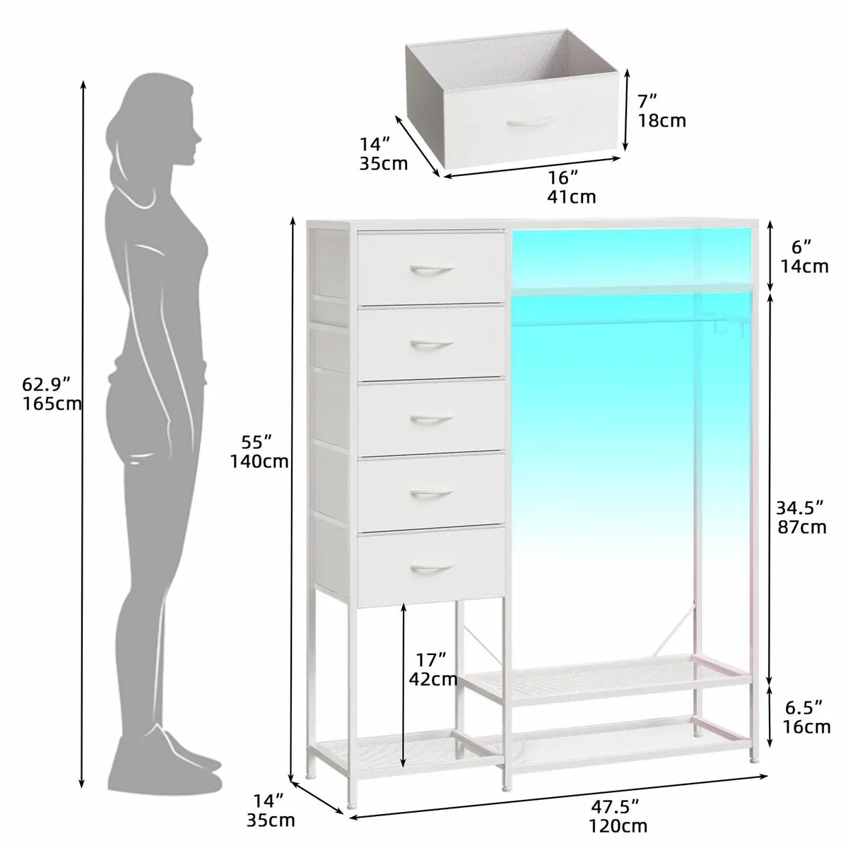 5 Drawer Dresser for Bedroom Chest of with - Image 2