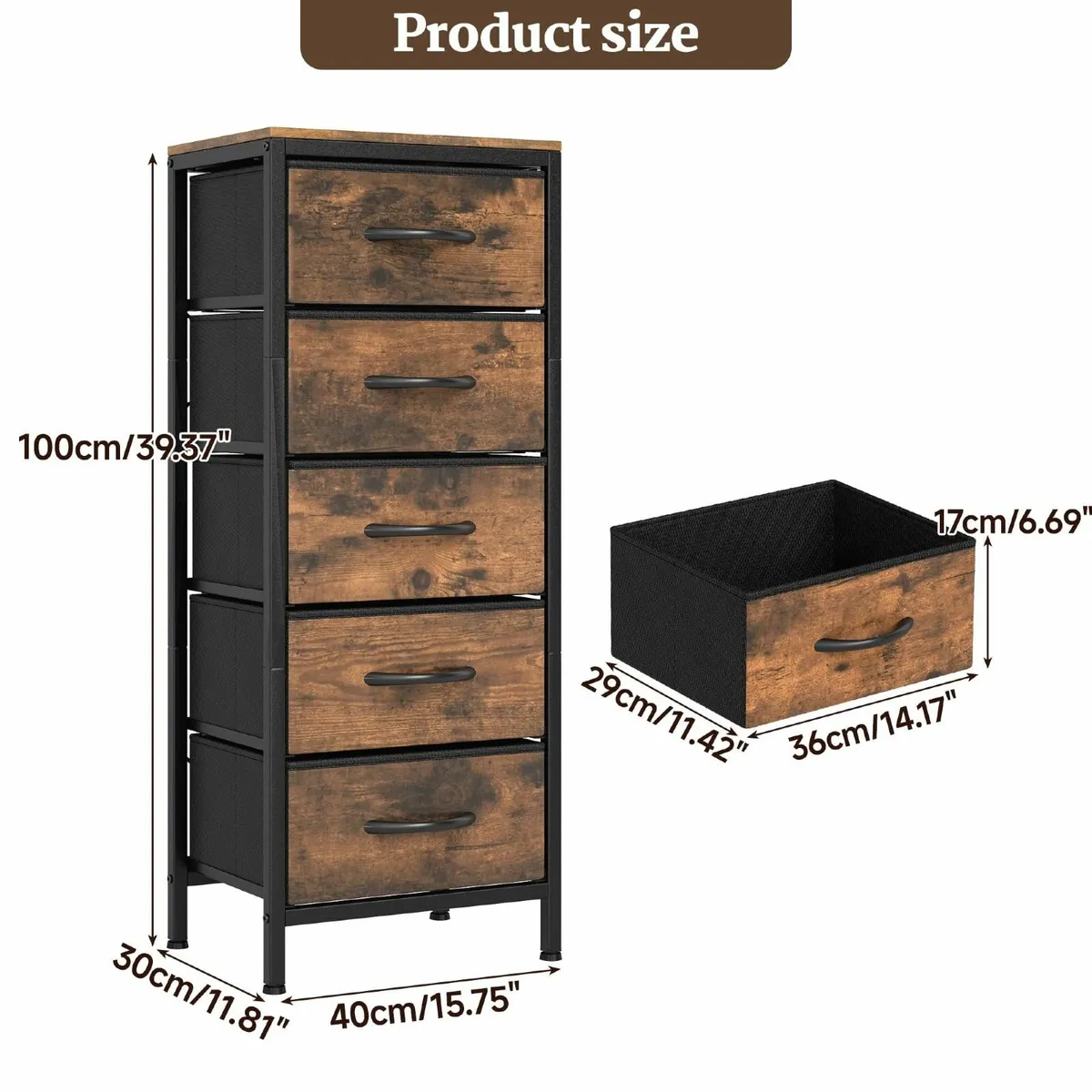 Tall Chest of Drawers Bedroom 5 Fabric Storage - Image 3