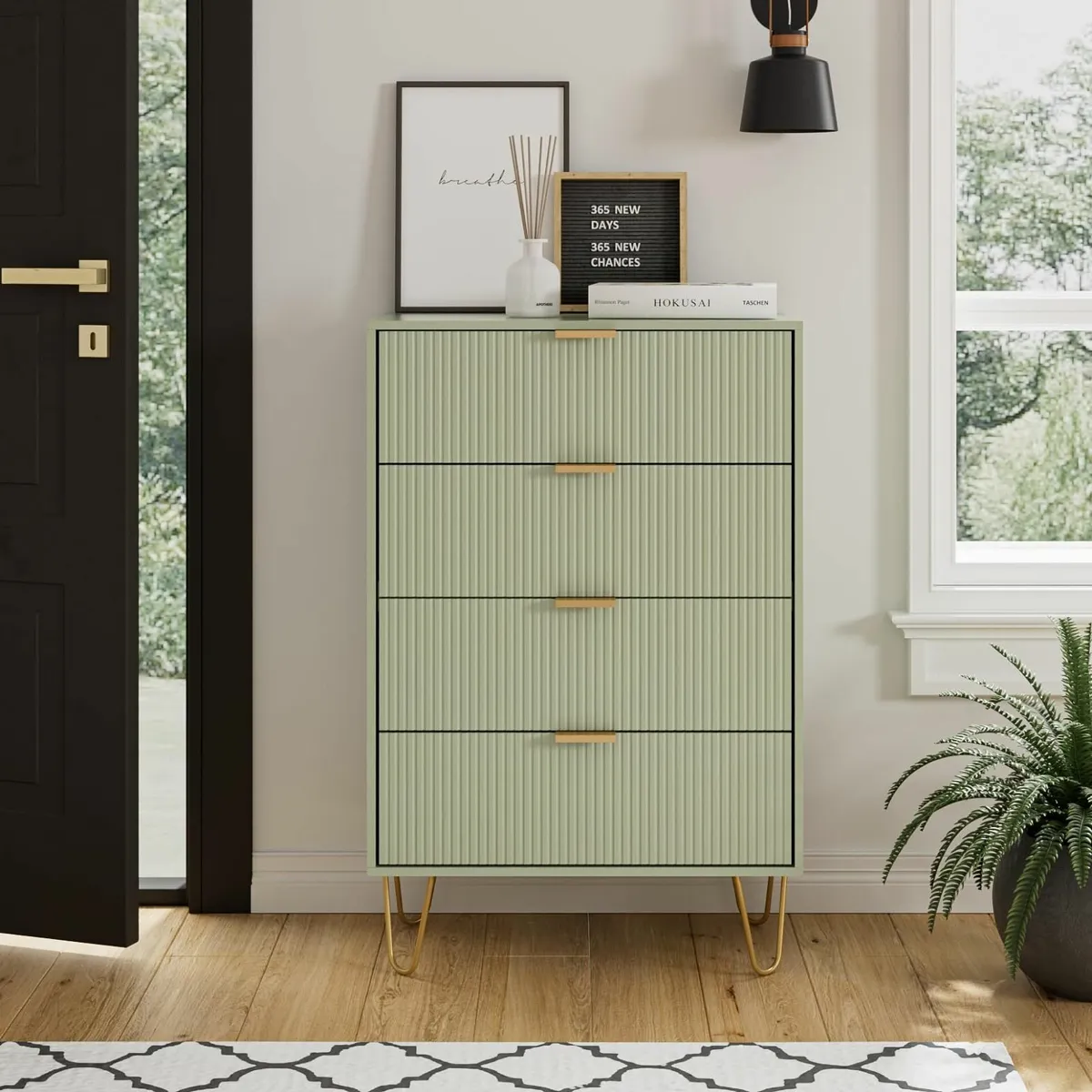 Green Chest of 4 Drawers for Bedroom 60x34x91cm - Image 4