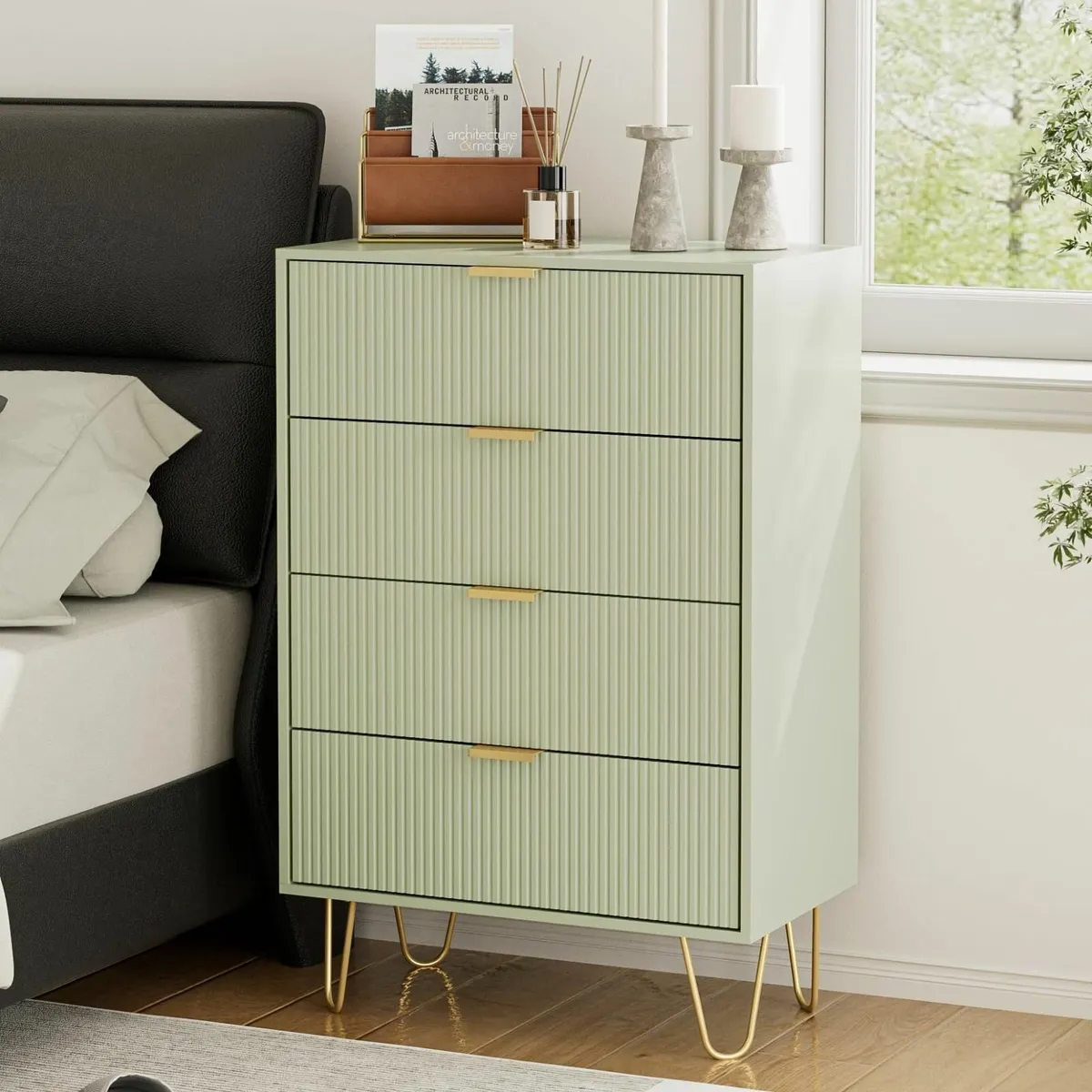 Green Chest of 4 Drawers for Bedroom 60x34x91cm - Image 1