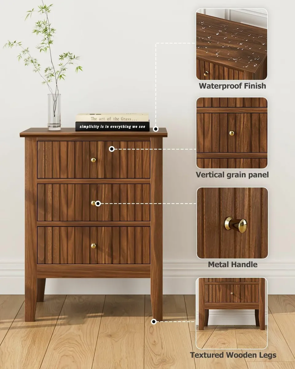 Bedside Cabinet with 3 Drawers Wooden Table - Image 4