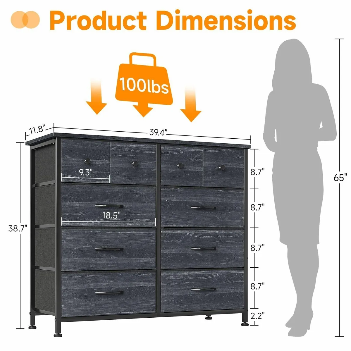 Chest of Drawers Fabric Dresser for Bedroom with - Image 3