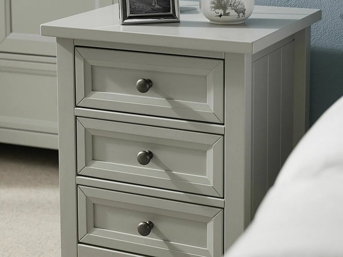Dove Grey Wood Maine 3 Drawer Bedside Table - - Image 4