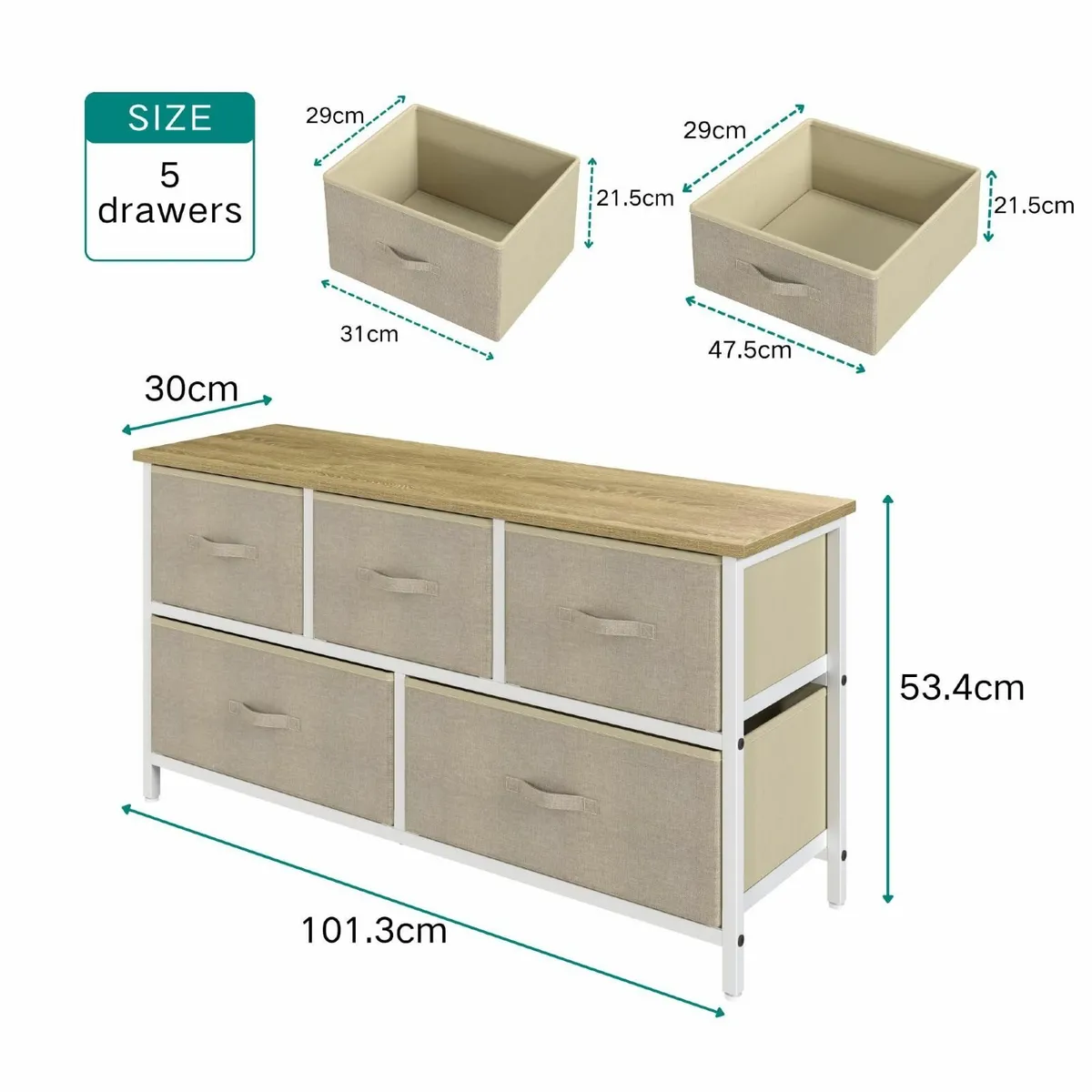 Chest of Drawers with 5 Bedside Cabinet Organizer - Image 2