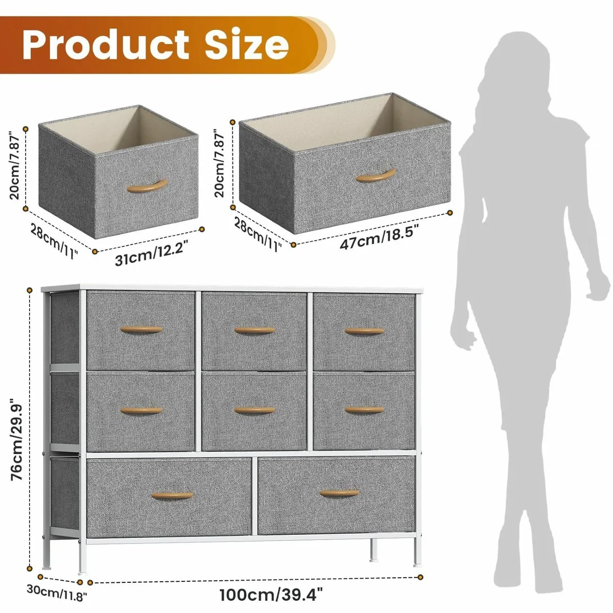 Chest of Drawers Bedroom Dresser with 8 Fabric - Image 2