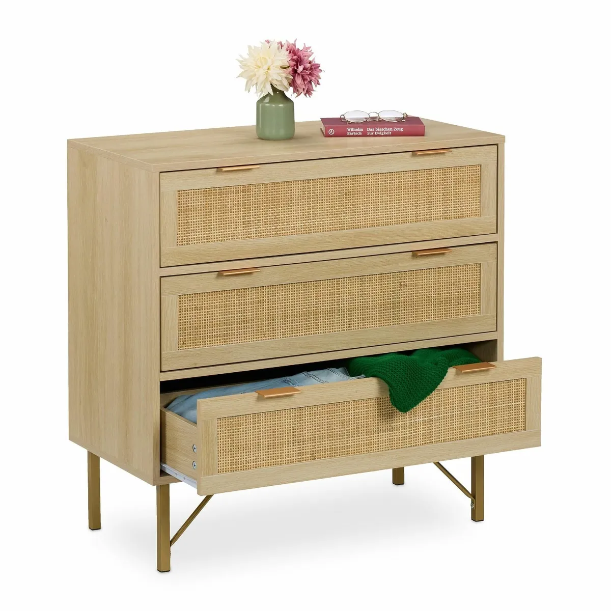Chest of Drawers Bedroom Dresser Rattan Look - Image 1