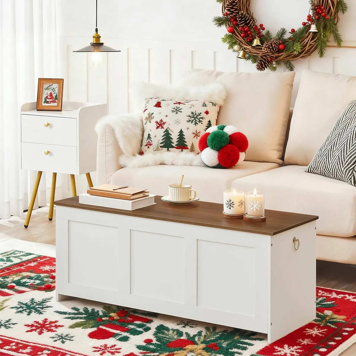 Storage Chest Wooden Bench with Drawer Blanket - Image 2