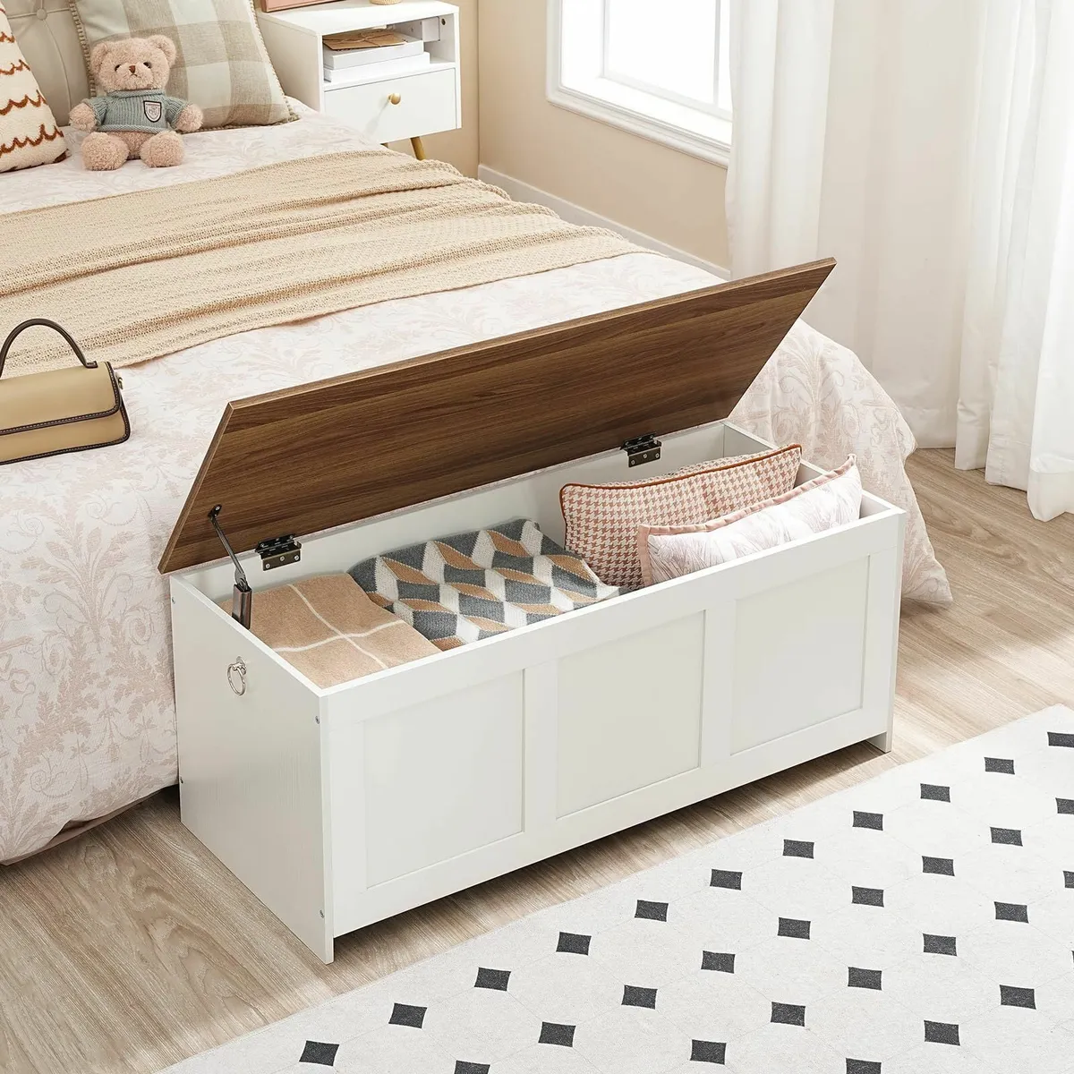 Storage Chest Wooden Bench with Drawer Blanket - Image 4