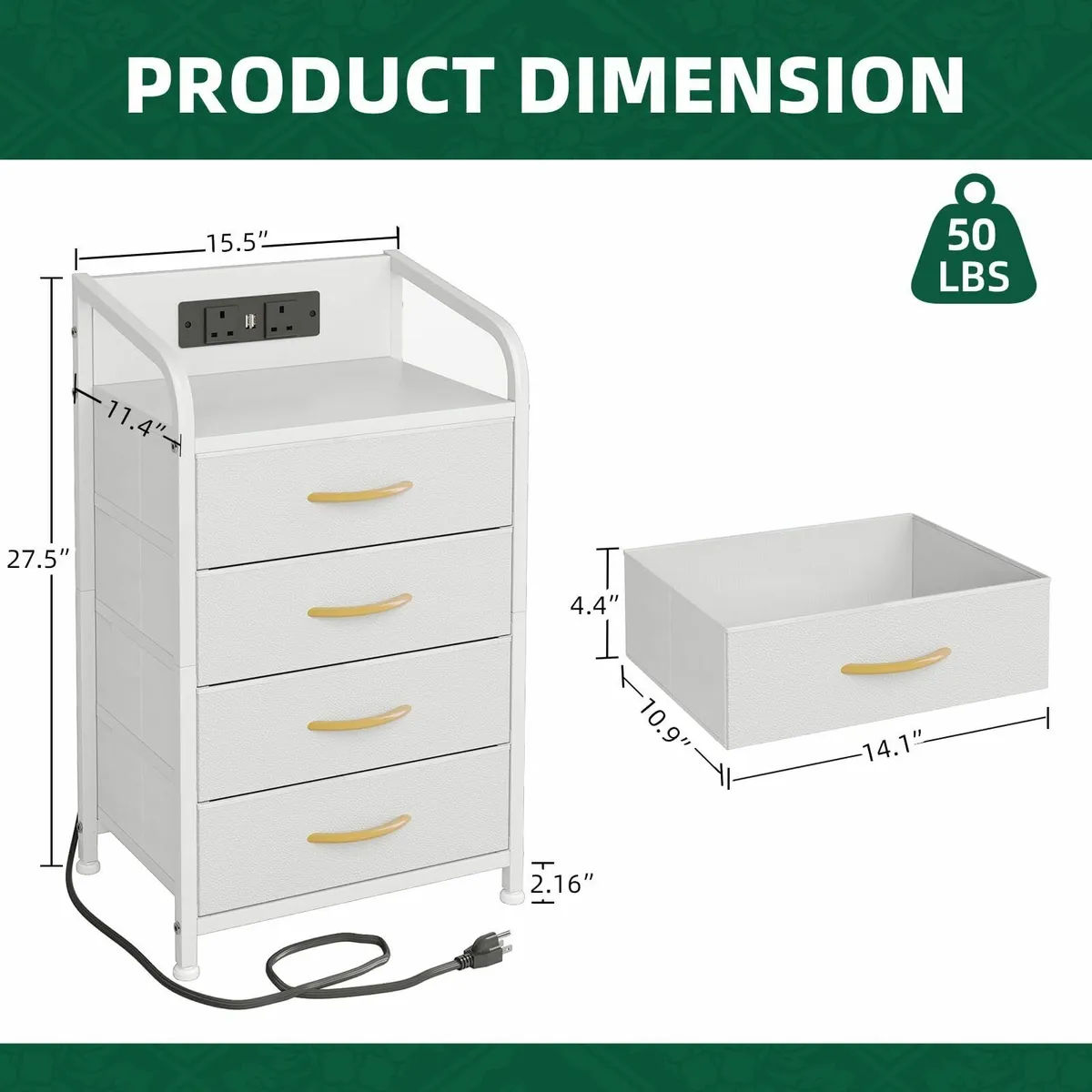 Bedside Table Cabinet with Drawers and Charging - Image 2
