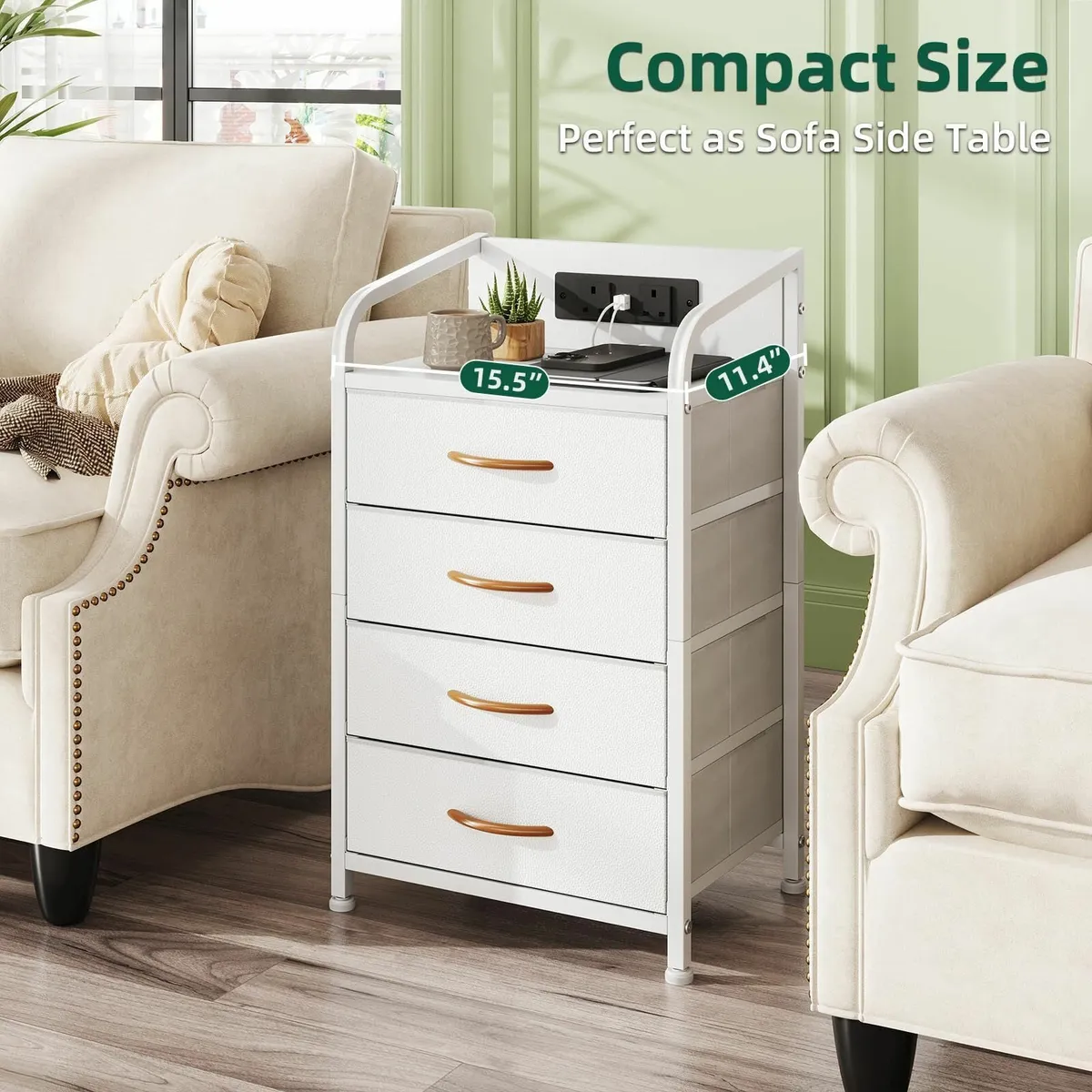 Bedside Table Cabinet with Drawers and Charging - Image 3