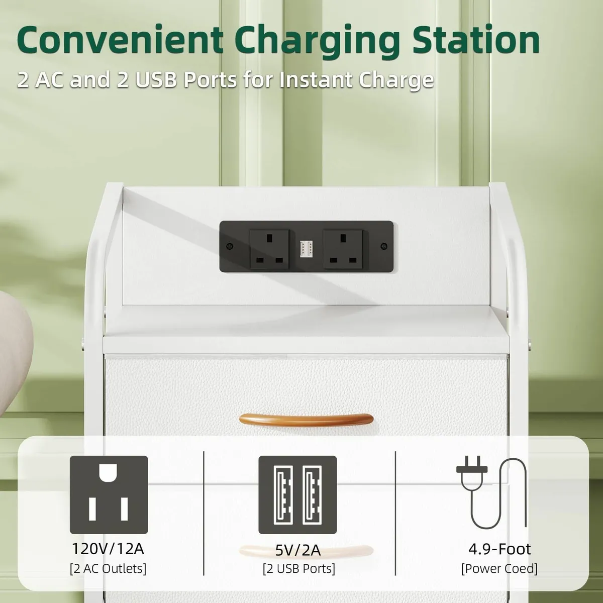 Bedside Table Cabinet with Drawers and Charging - Image 4