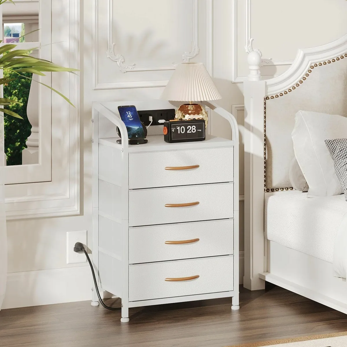 Bedside Table Cabinet with Drawers and Charging - Image 1