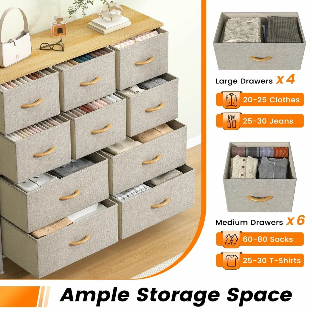 Chest of Drawers Bedroom Tall Dresser with 10 - Image 3