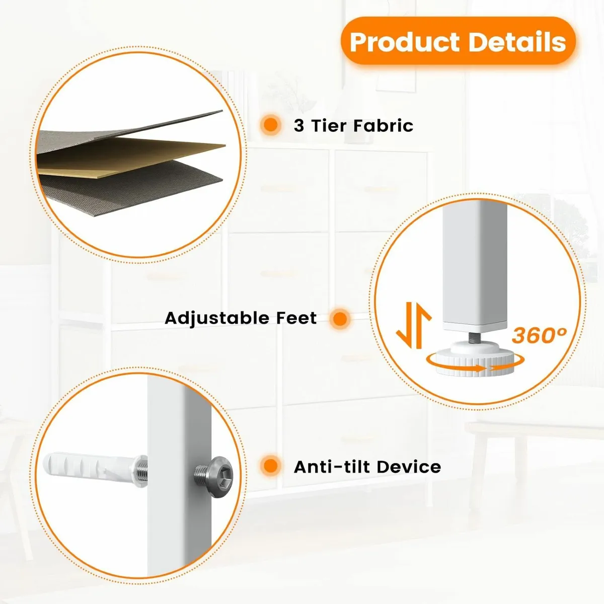 Chest of Drawers Bedroom Tall Dresser with 10 - Image 4