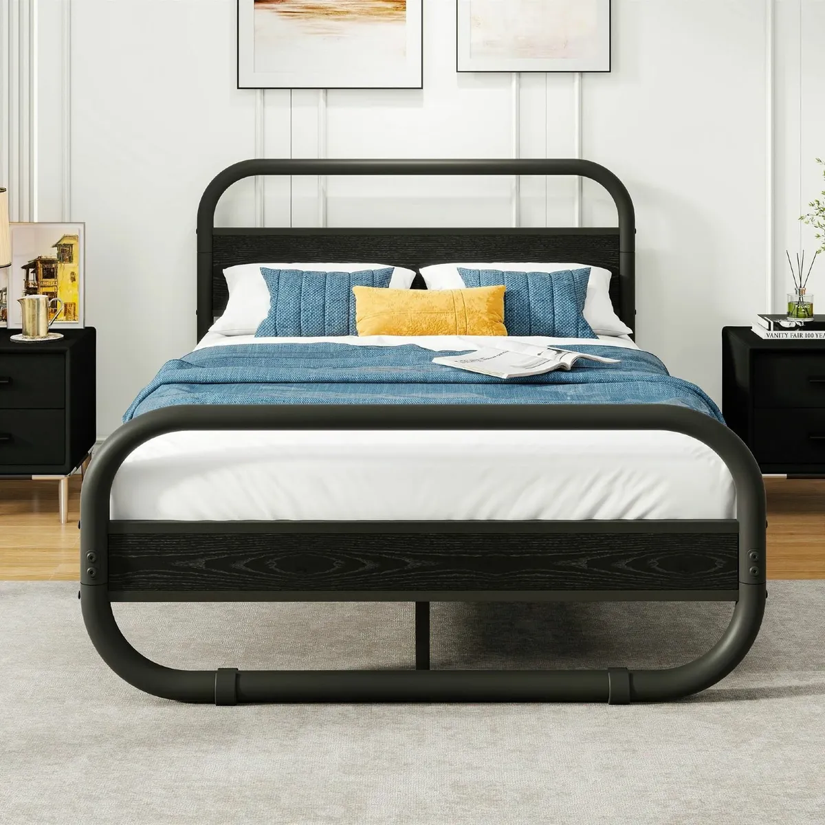 Double Size Bed Frame with Headboard Oval-Shaped - Image 1