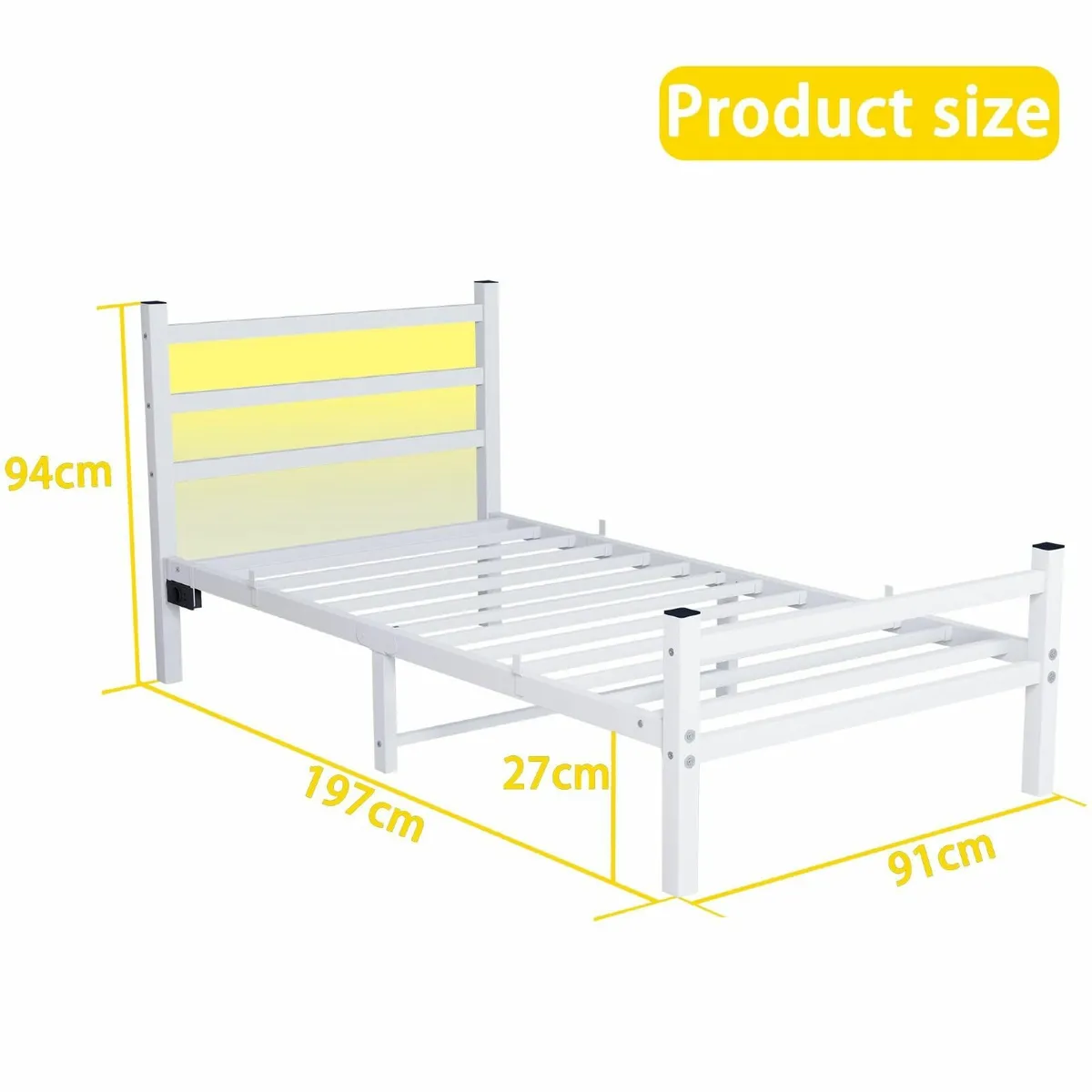 Single Bed Frame with Headboard LED Lights Heavy - Image 2