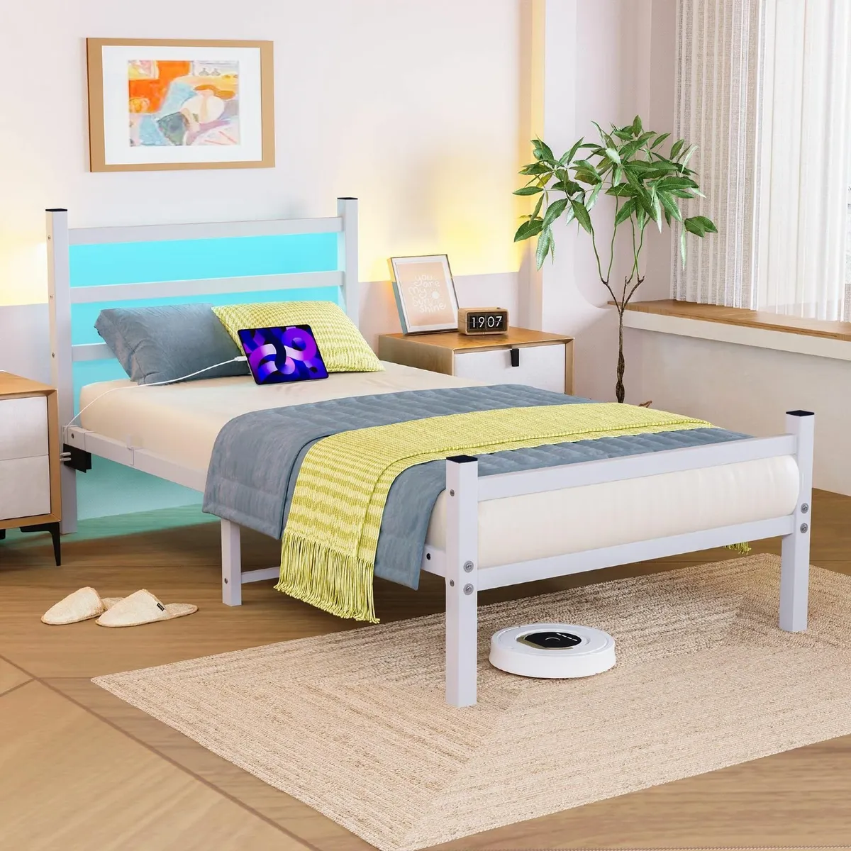 Single Bed Frame with Headboard LED Lights Heavy - Image 3