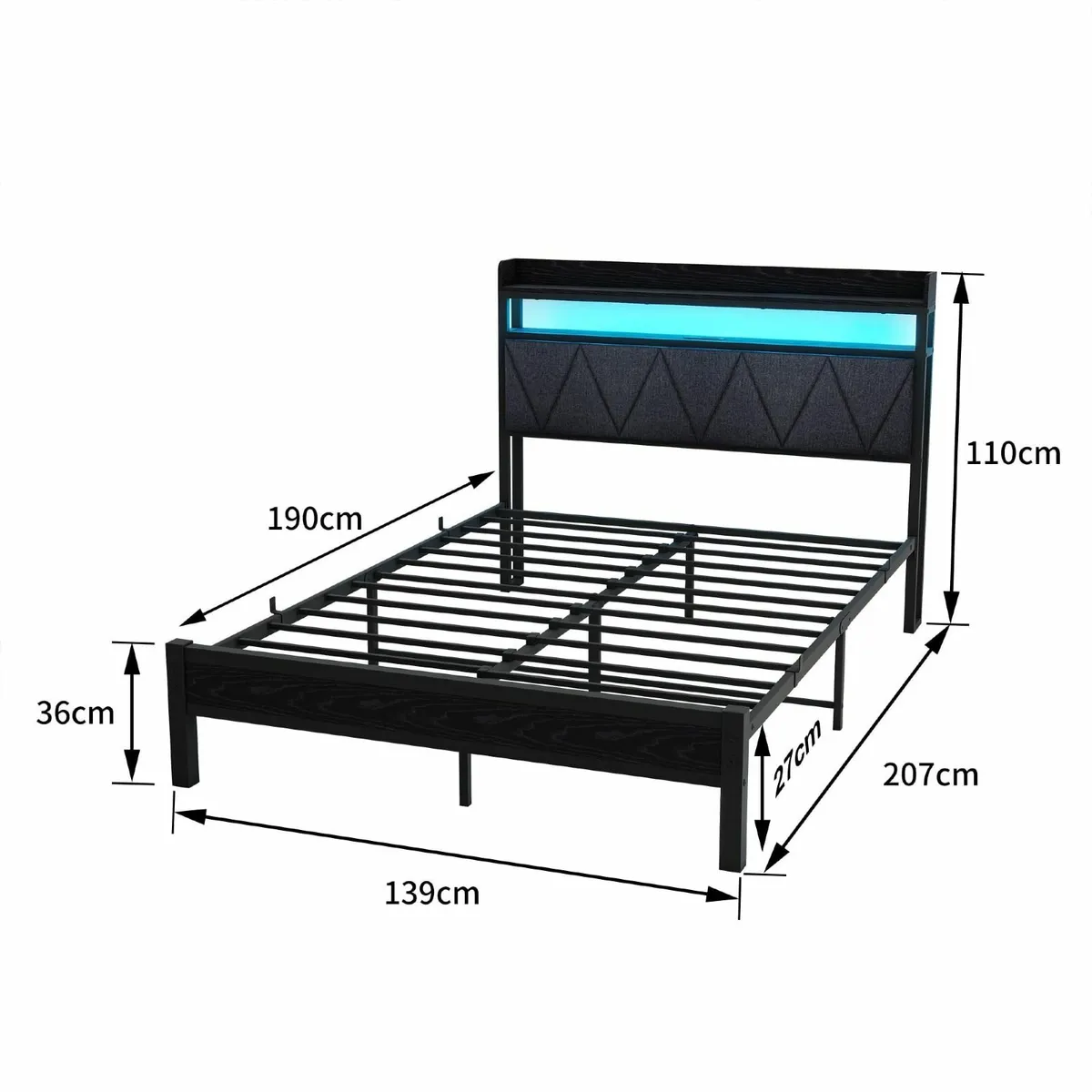 4ft6 Double Size Bed Frame with LED Lights - Image 2