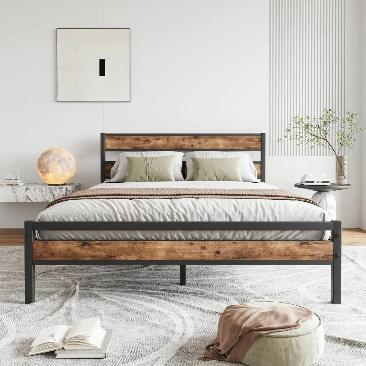 King Size Bed Frame with Wooden Headboard - Image 1