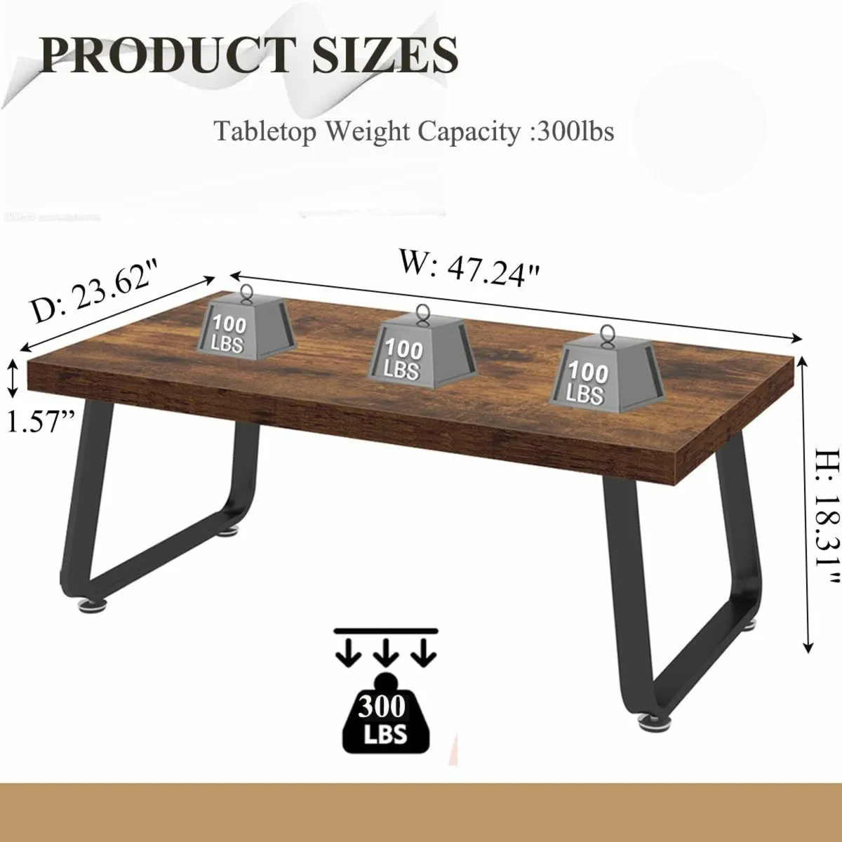 Coffee Tables for Living Room Industrial Rectangle - Image 2