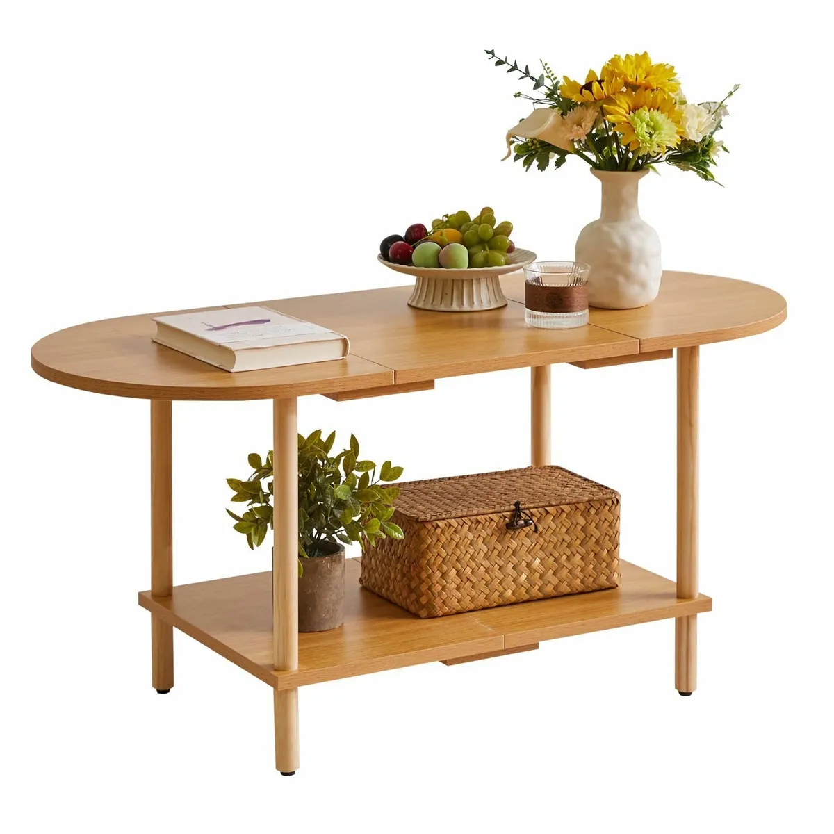 Wooden Tea Table Splicing Design 2 Tier Coffee - Image 1