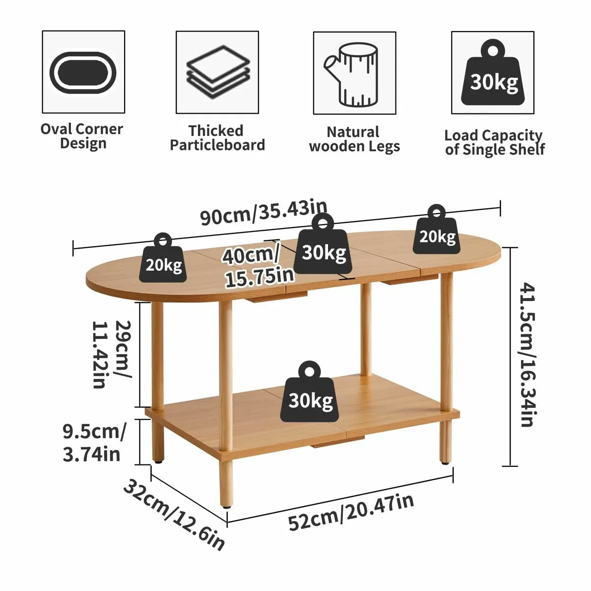 Wooden Tea Table Splicing Design 2 Tier Coffee - Image 3