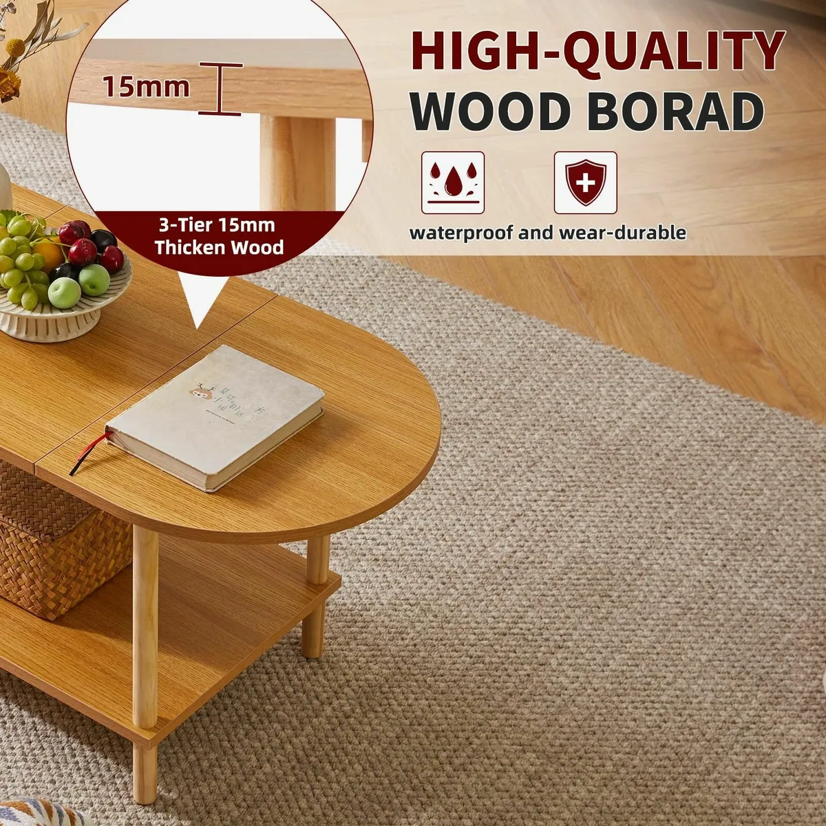 Wooden Tea Table Splicing Design 2 Tier Coffee - Image 4