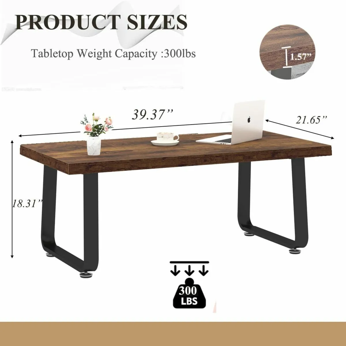 Coffee Table Industrial Wood and Metal Center - Image 2