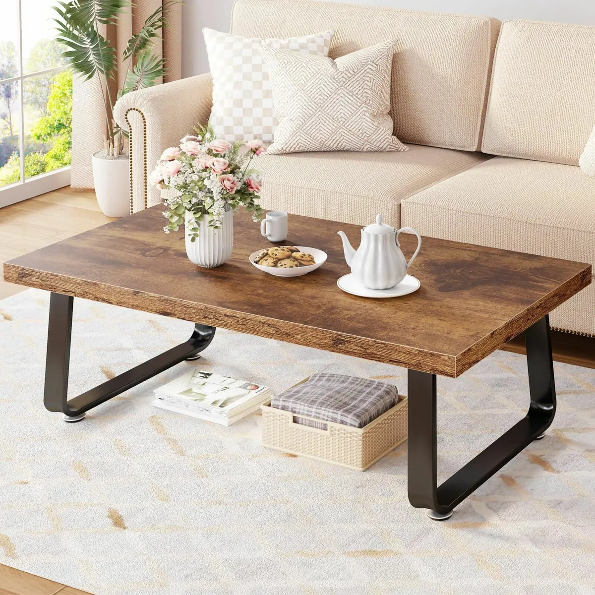 Coffee Table Industrial Wood and Metal Center - Image 3