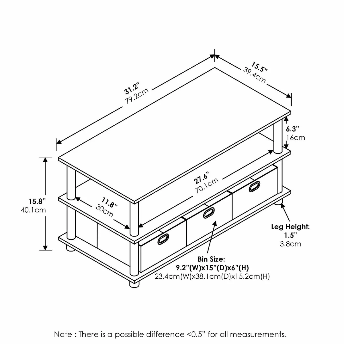 FRANS Coffee Table 3-Tier Modern with Shelves and - Image 3