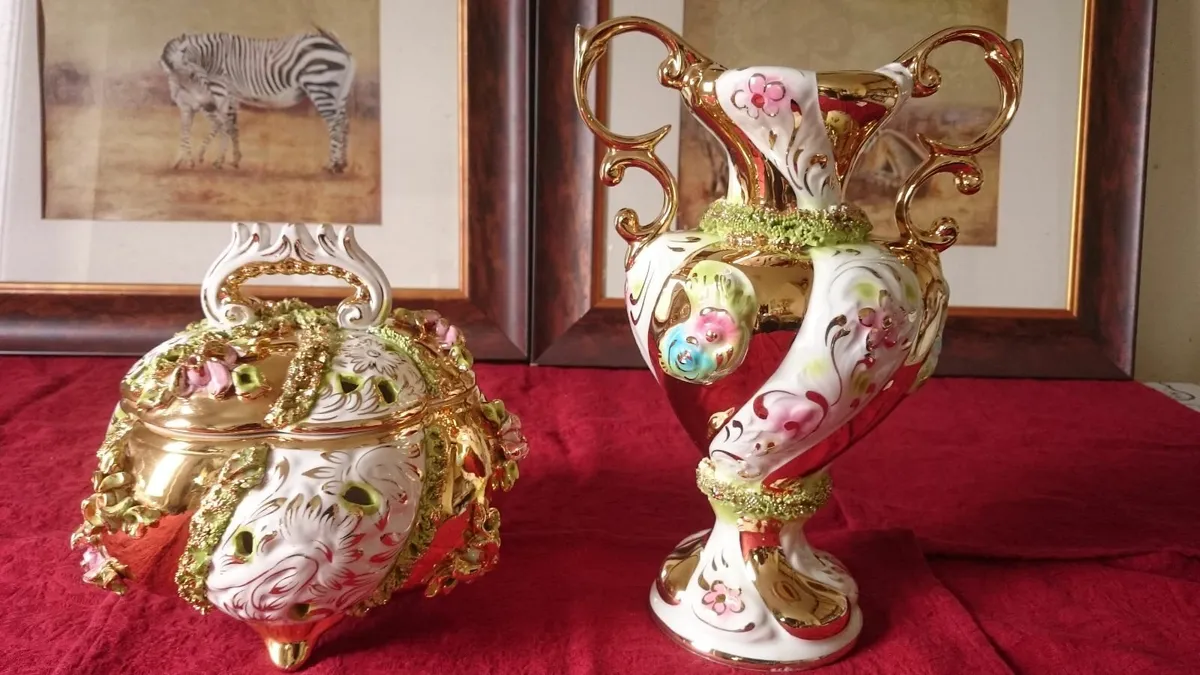 Italian Luxury Art Deco Centerpiece Vase & Bowl - Image 1