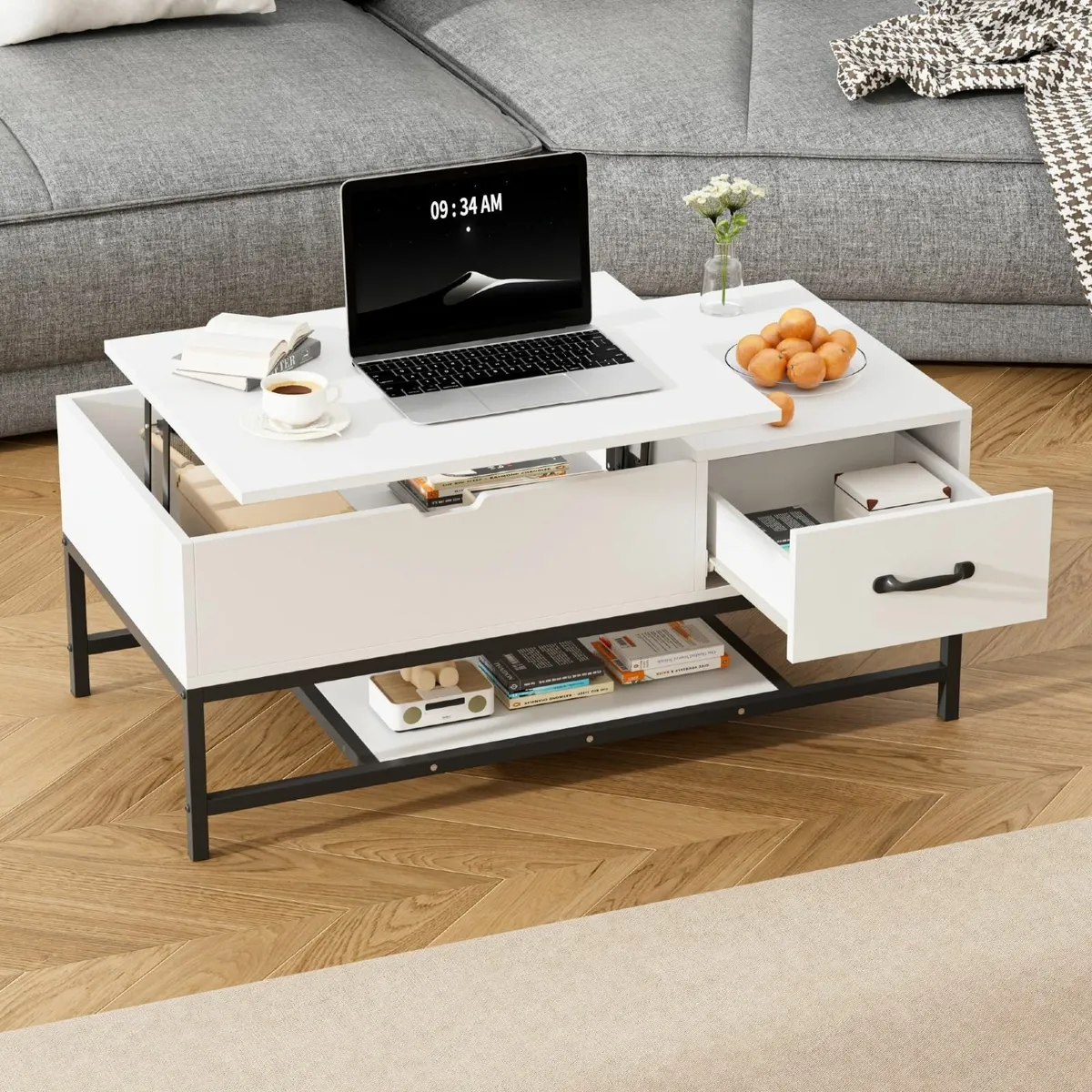 Lift Up Top Coffee Table Wooden Lifting with - Image 2