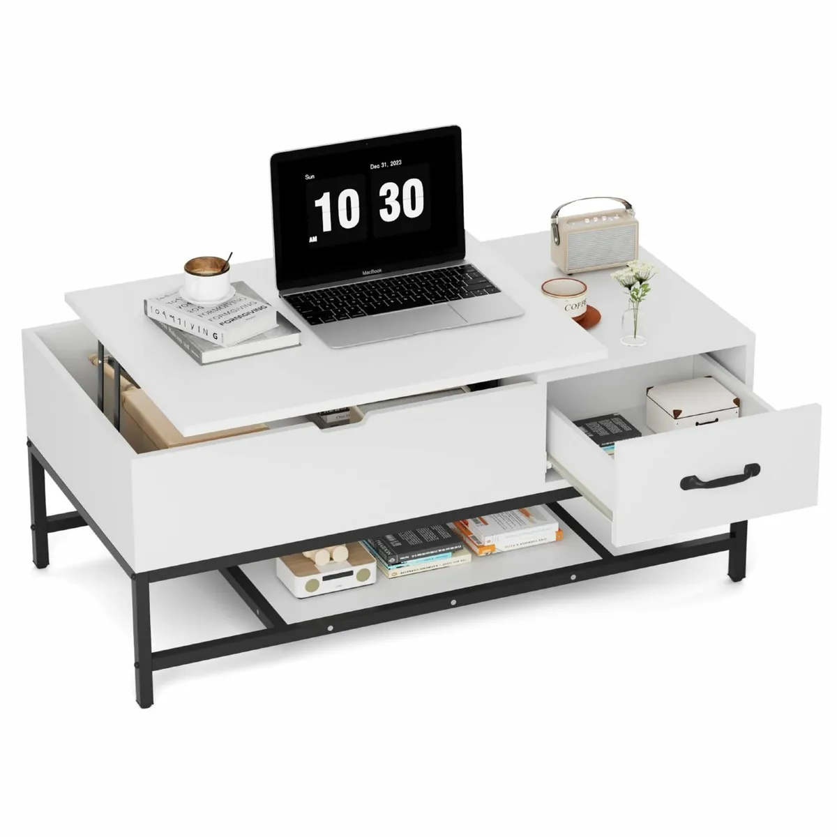 Lift Up Top Coffee Table Wooden Lifting with - Image 1