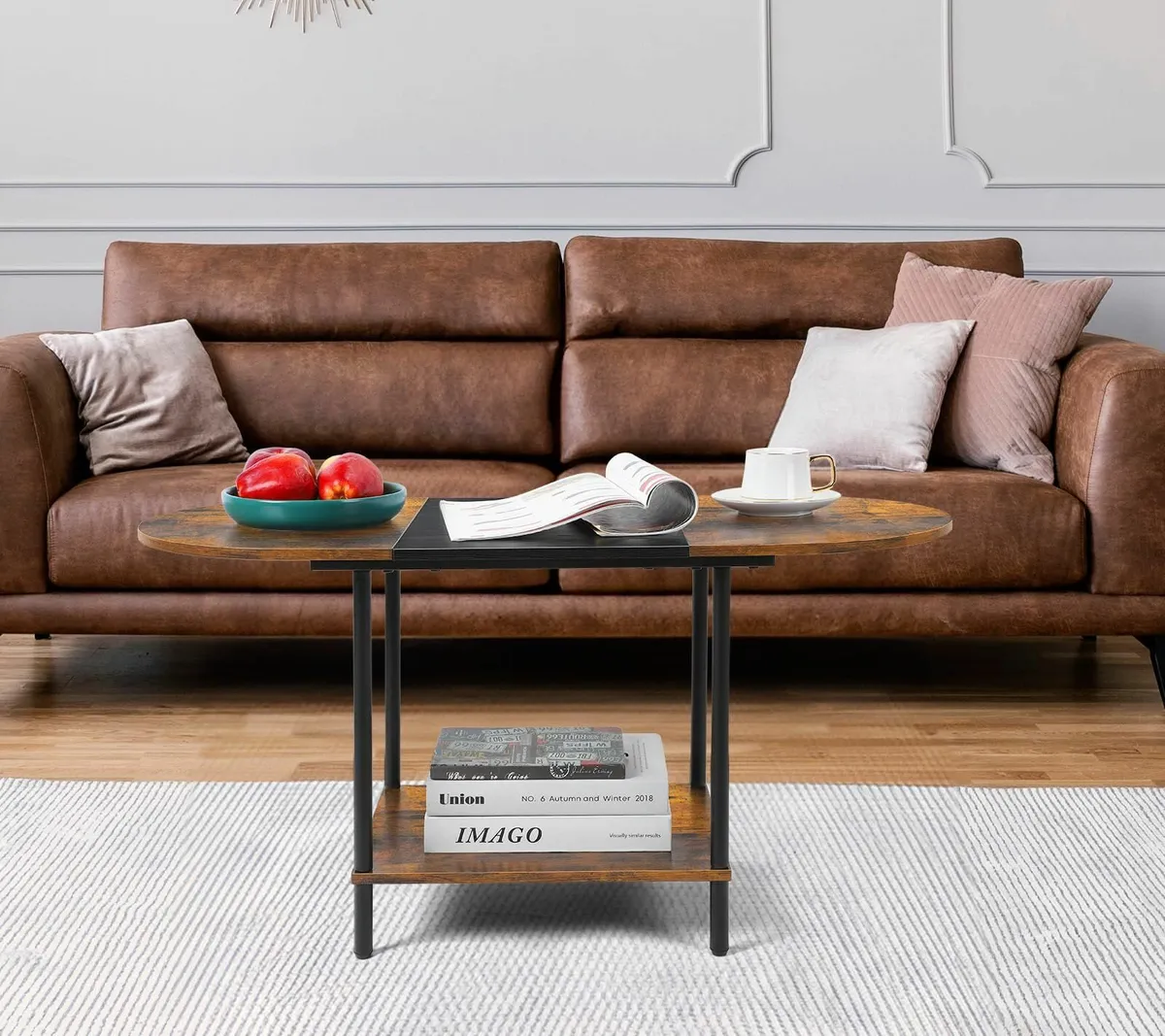 Small Coffee Table 90cm Wooden Side 2-Tier Oval - Image 2