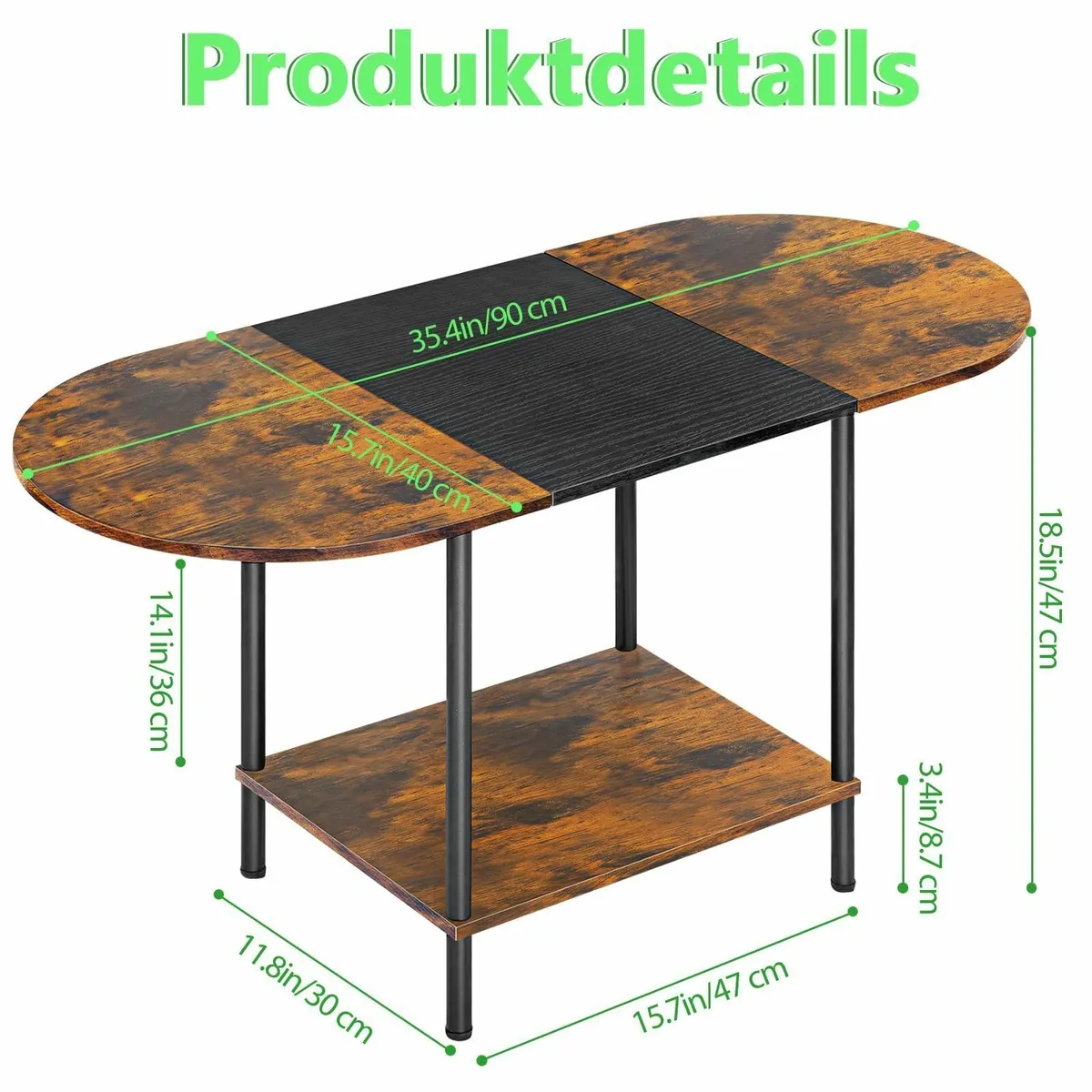 Small Coffee Table 90cm Wooden Side 2-Tier Oval - Image 3