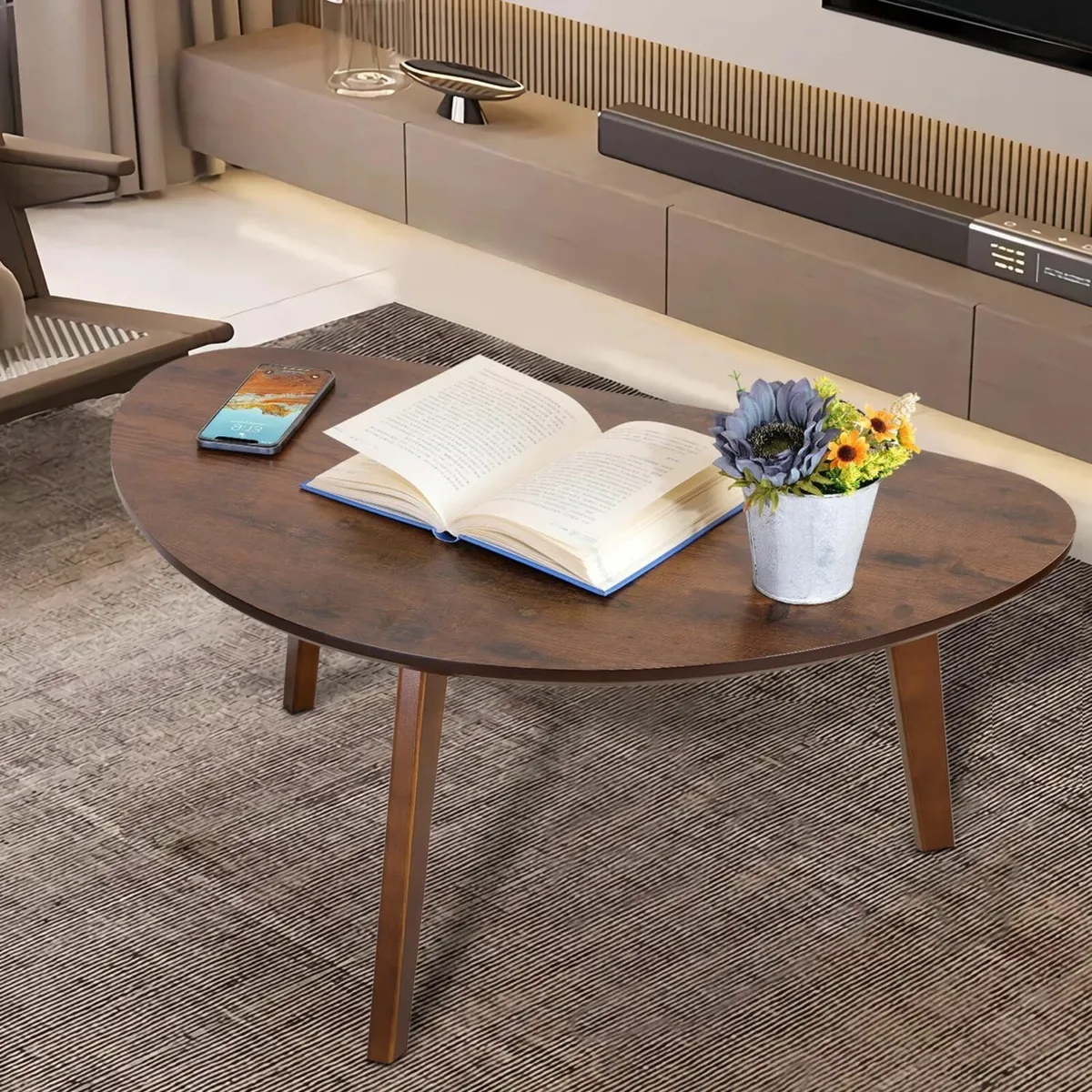 Large Oval Coffee Table Wood Mid Century Modern - Image 4