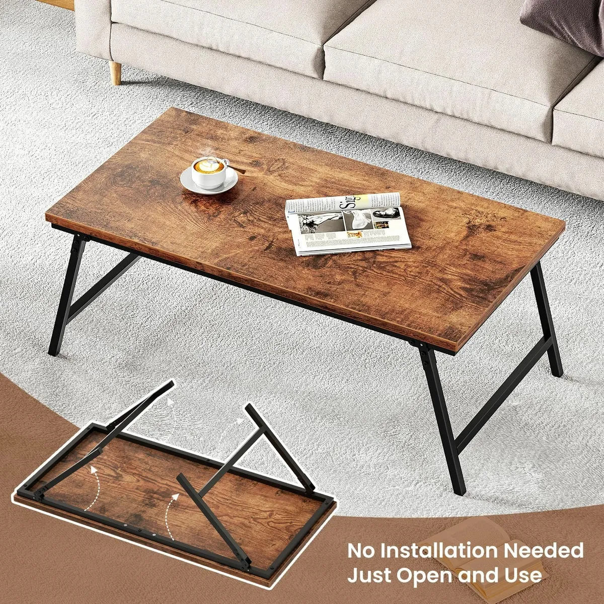 Folding Coffee Table Foldable Tea with Leg - Image 4