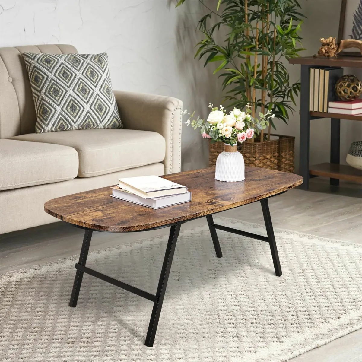 Folding Coffee Table Small Wooden Floor Desk for - Image 2