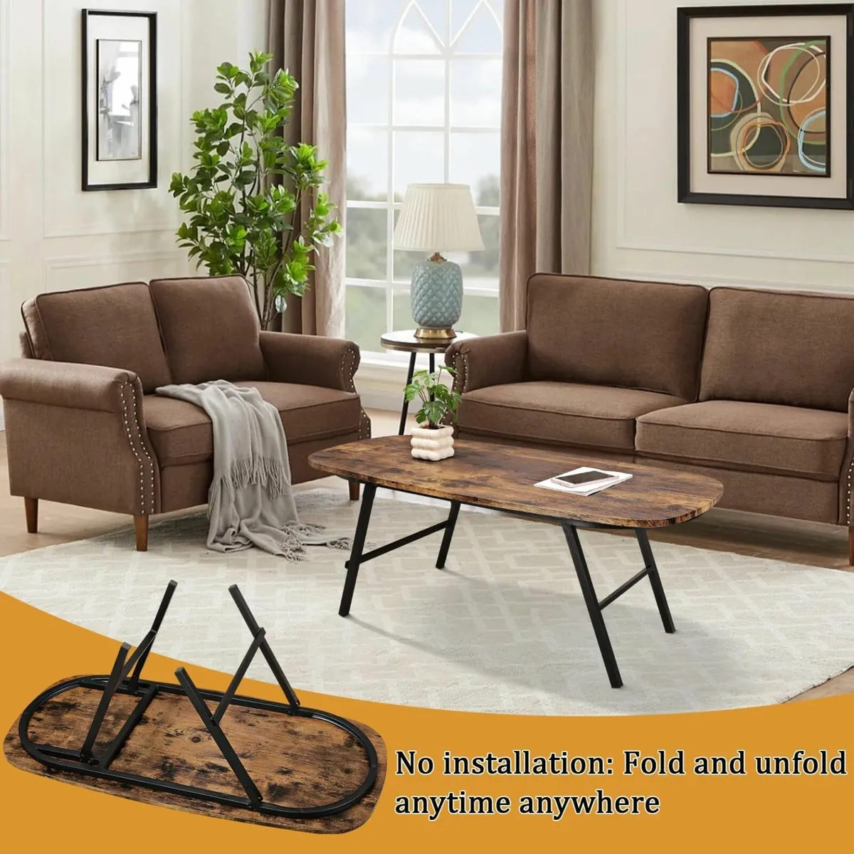 Folding Coffee Table Small Wooden Floor Desk for - Image 3