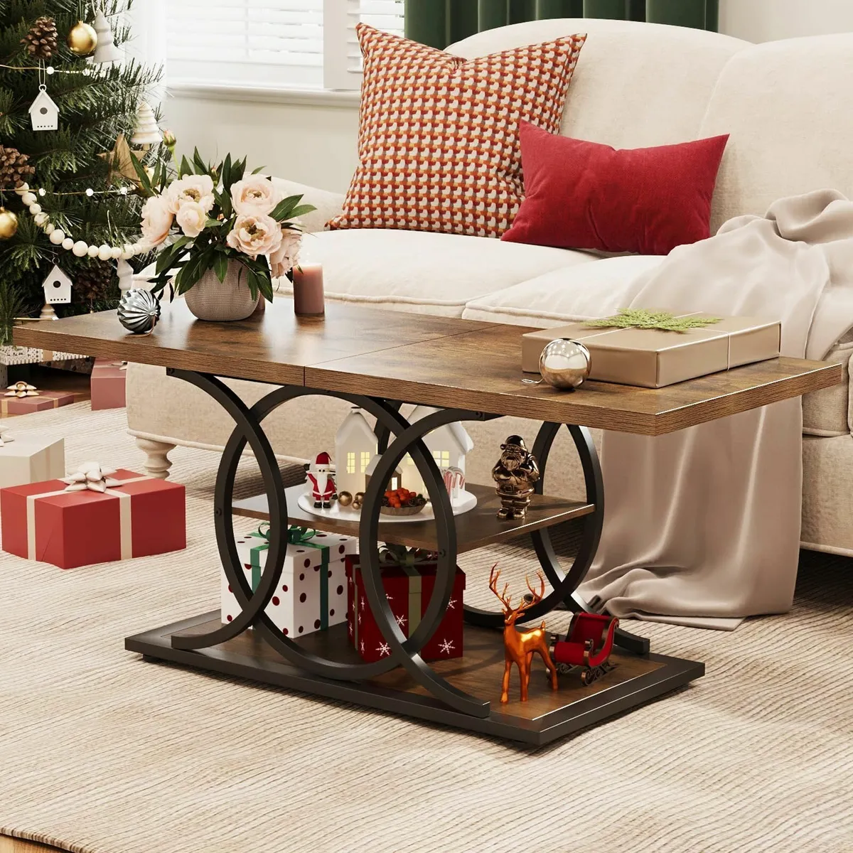 Rustic Coffee Table with Storage Industrial 3 - Image 1