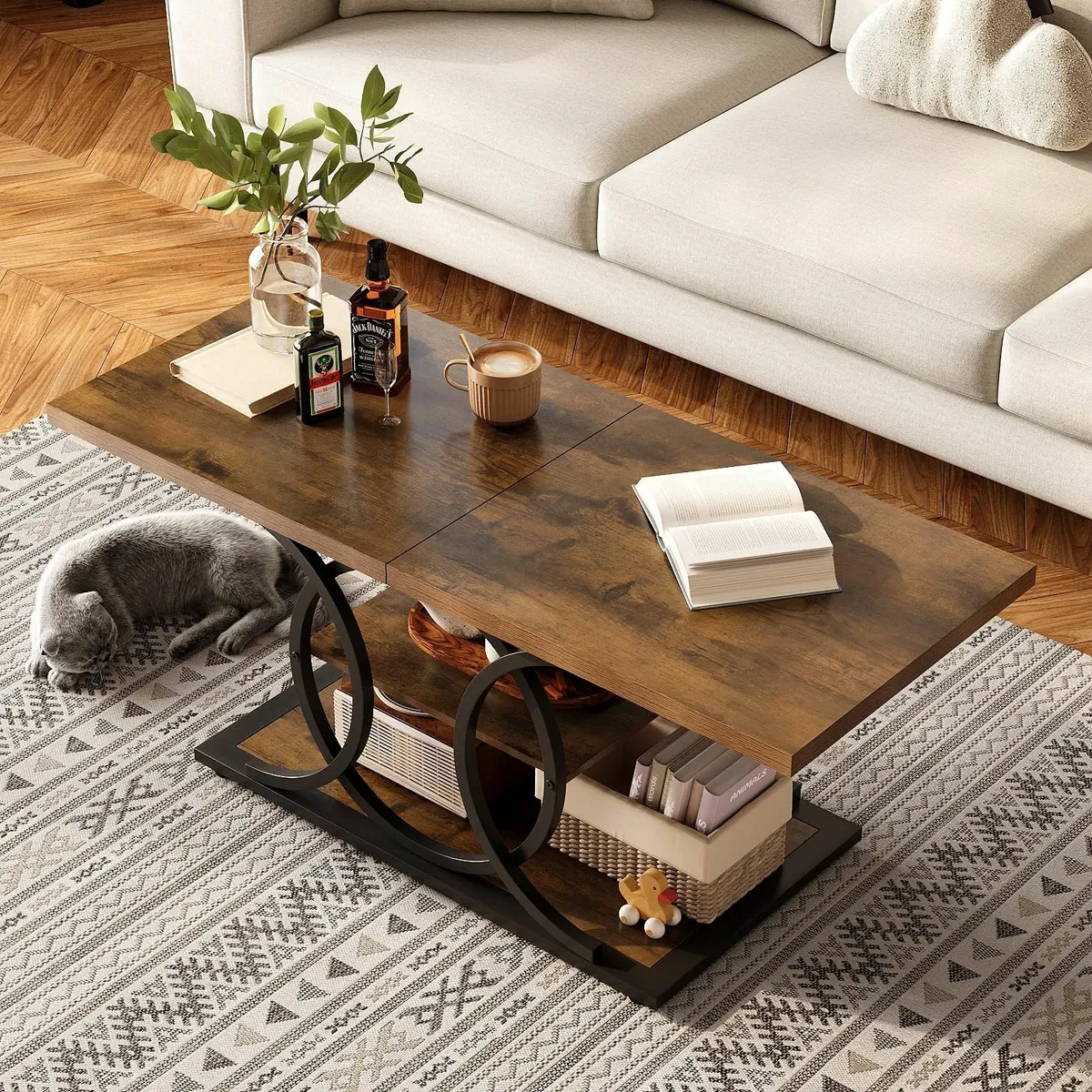 Rustic Coffee Table with Storage Industrial 3 - Image 3