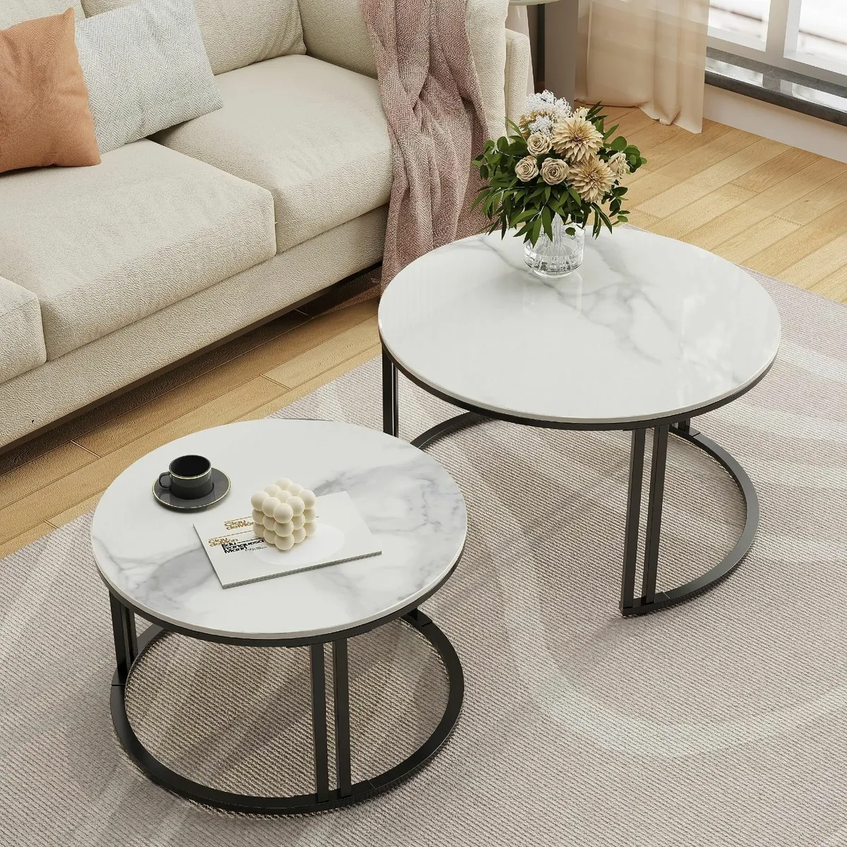 Round Coffee Table Nest Tables - Nesting Set of 2 - Image 4