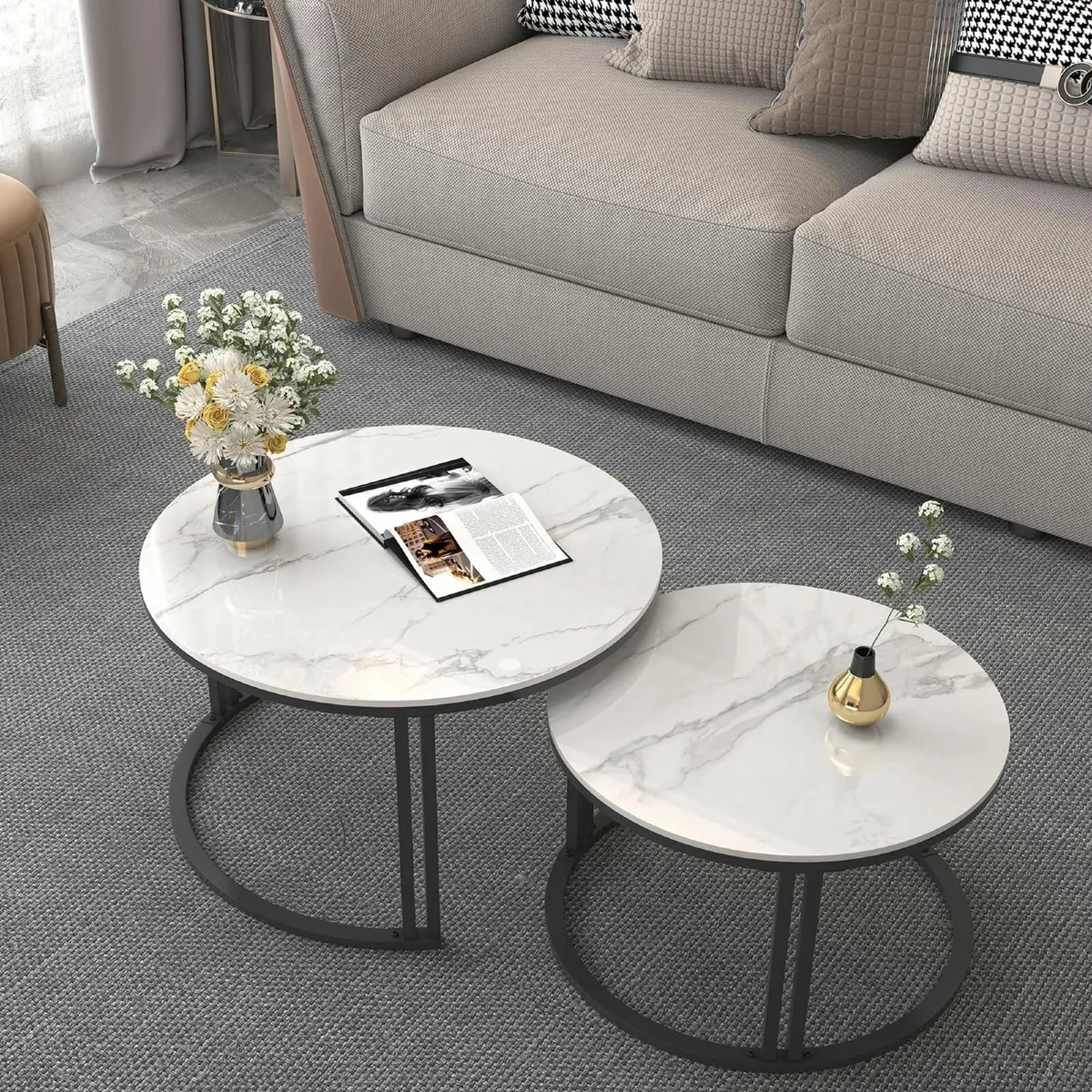 Round Coffee Table Nest Tables - Nesting Set of 2 - Image 1