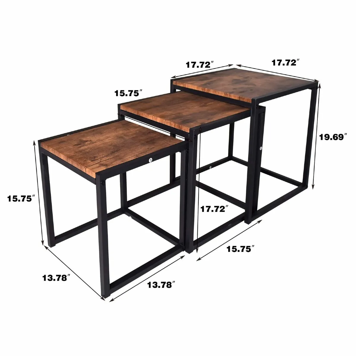 Nesting Table Set of 3 Side Wooden Tables Square - Image 2