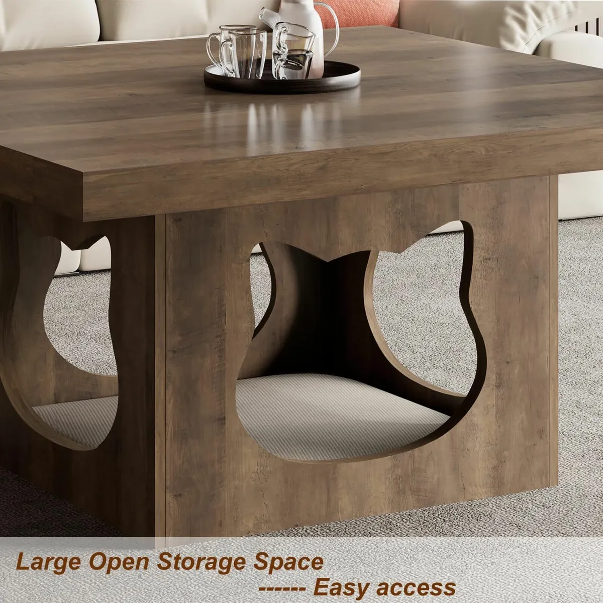 Square Coffee Table Rustic Wood for Living Room - Image 4