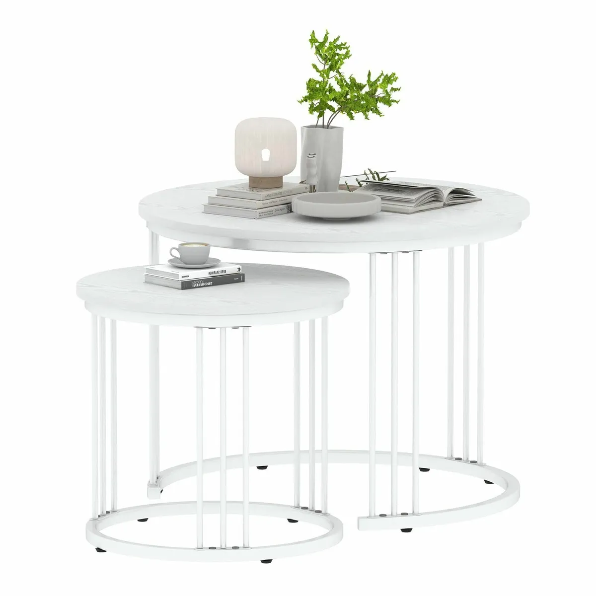 Round Coffee Tables Set of 2 End Table Nesting - Image 1
